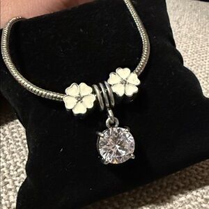 Silver Charm Necklace with Rhinestone Accents NEW